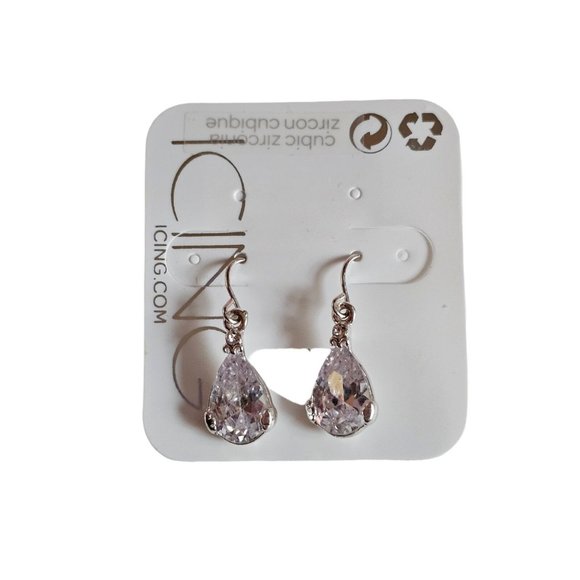 Icing Cubic Zirconia Earrings Tear Drop Elegant Silver Tone New Gift - Picture 7 of 8